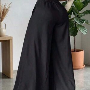 Wide Leg High-Waist Black Palazzo Pants Non-stretchy